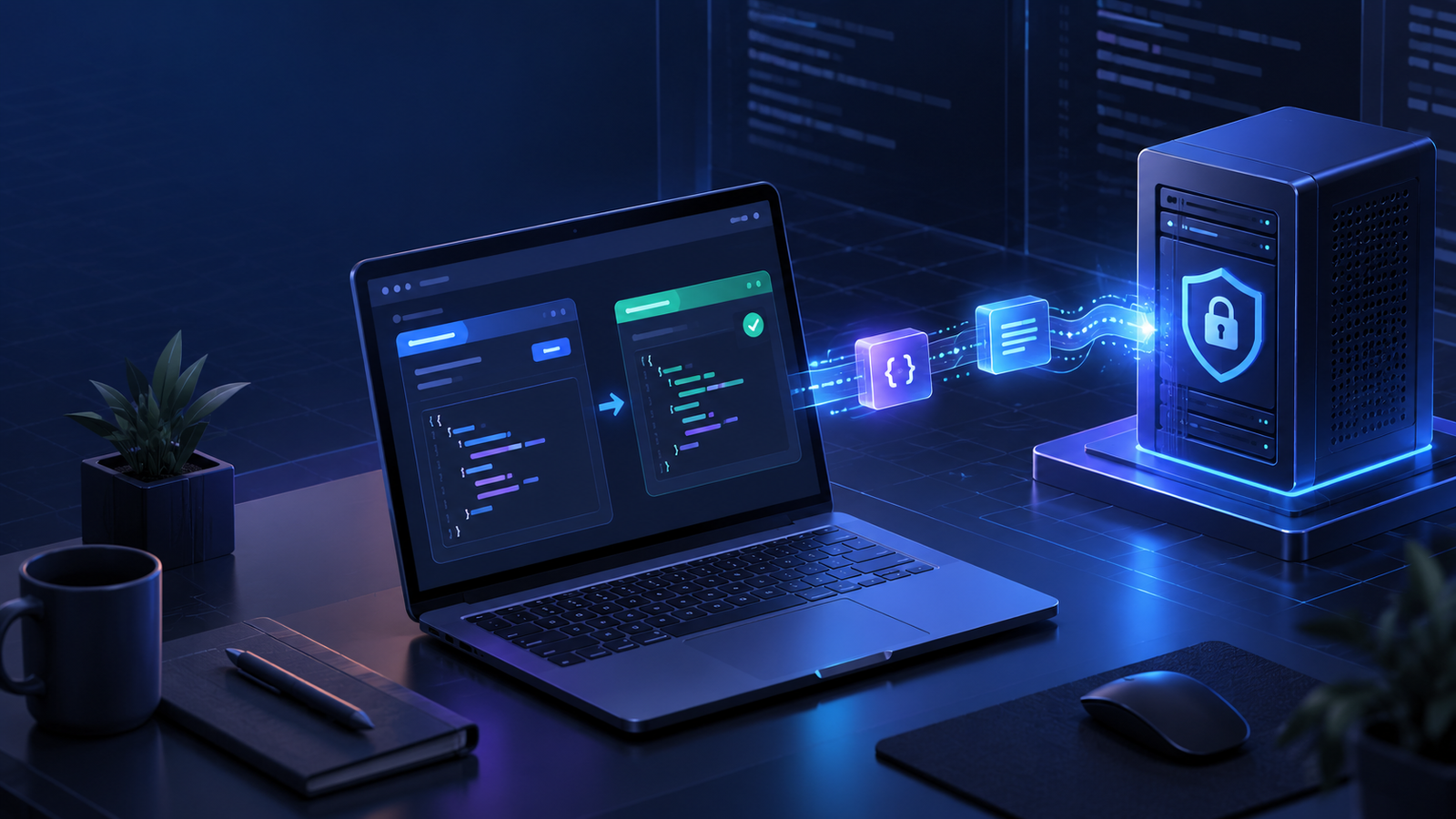 Developer testing a webhook connection between an API request and secure server