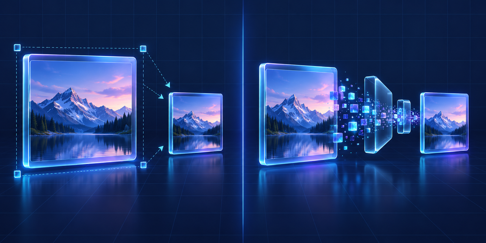 Visual representation of image formats for photographs, transparent graphics, and web optimization