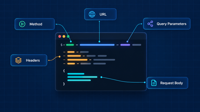 Conceptual illustration of converting a command-line API request into a web application request