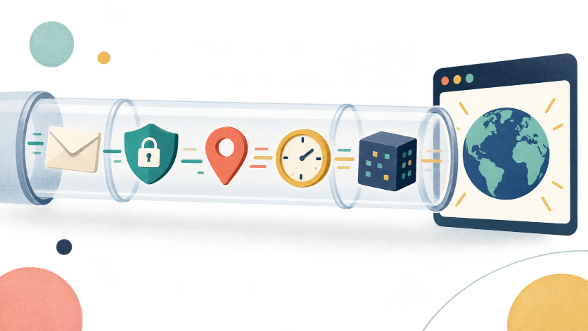 Illustration showing API request data flowing securely into a web application